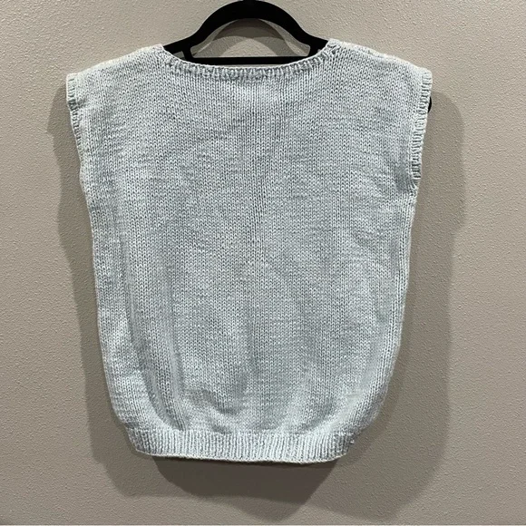 Deans of Scotland Vintage Knit Fair Isle Sweater Vest Light Blue White Small - Picture 3 of 6